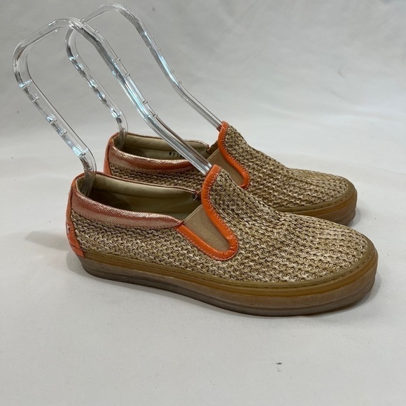 AGL Woven Slip On Sneakers Iridescent Coral Leather Trim - READ! - Picture 1 of 12